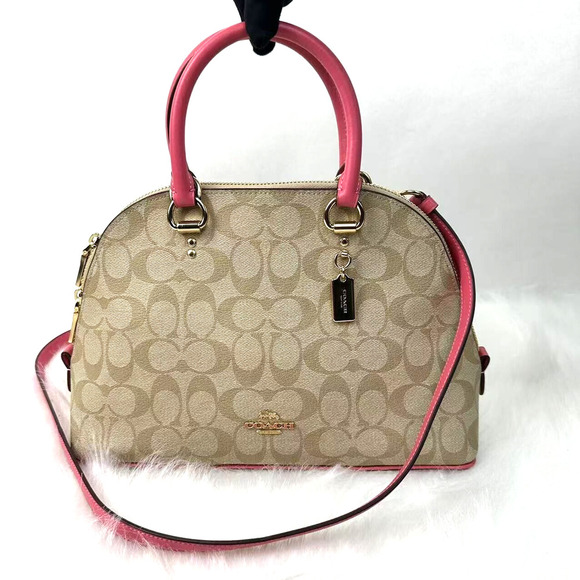 Coach Katy Satchel Crossbody In Signature Canvas In Fuchsia Khaki 2558 NWT - Picture 1 of 15